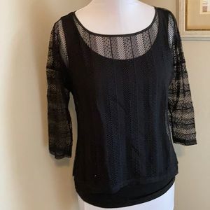 Black Date-Night Top with Sheer Lace Overlay